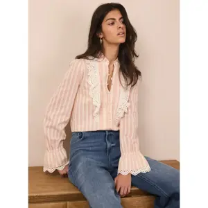 Mint Velvet Pink Striped Broderie Trim Blouse